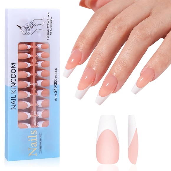 240 Pieces French Tip Long Coffin Press On Nails - Picture 1 of 5